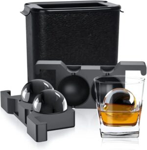 Crystal Clear Ice Ball Maker - 2 Cavity Silicone Molds - Clear Ice Ball Sphere and Whiskey Tray Maker for Whiskey (Round)