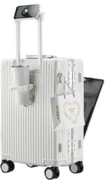 feilario Hardside Expandable Spinner Wheel Luggage, TSA Lock Carry on Suitcase, with Cup Holder & Phone Holder, 24in Sizes, White