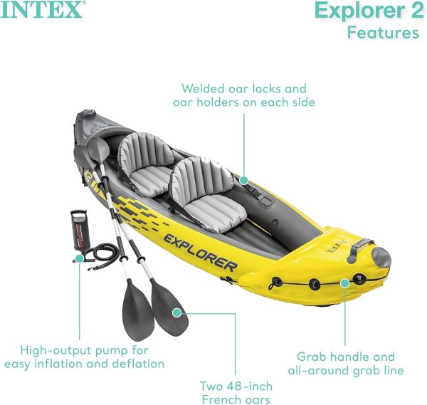 Summer Final Clearance Just AED 89د.إ:Intex 68307EP Explorer K2 Inflatable Kayak Set: Includes Deluxe 86in Aluminum Oars and High-Output Pump – SuperStrong PVC – Adjustable...