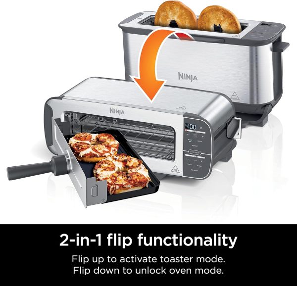 Summer Final Clearance Just AED 89د.إ:Ninja ST101 Foodi 2-in-1 Flip Toaster, 2-Slice Capacity, Compact Toaster Oven, Snack Maker, Reheat, Defrost, 1500 Watts, Stainless Steel, 6...